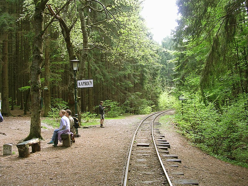 Kaproun, železniční zastávka jindřichohradecké úzkokolejky, obec Kunžak. Autor: cs:Šjů. Zdroj: Wikimedia Commons (CC BY-SA 3.0)