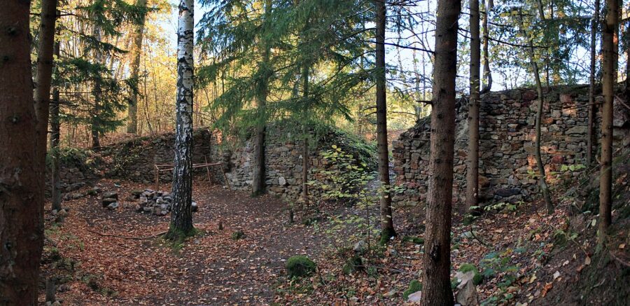 Zřícenina hradu Příběnice. Autor: VitVit. Zdroj: <a href="https://commons.wikimedia.org/wiki/File:P%C5%99%C3%ADb%C4%9Bnice_zbytky_zd%C3%AD_1.jpg">Wikimedia Commons, BY-SA 4.0</a>