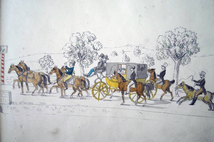 Cestovní dostavník. Skicák Jindřicha Chotka z r. 1822. Zdroj: Národní zemědělské muzeum