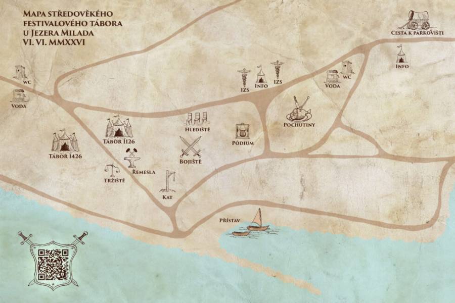 Mapa středověkého festivalového tábora. Zdroj: Oblastní muzeum v Ústí nad Labem 